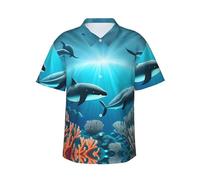 BLWSLC Whales Under the sea - Camicia hawaiana da uomo a maniche corte, perfetta per vacanze al mare quest'estate, Nero, Large-4X-Large