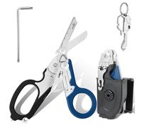 Blyxon Forbici Multifunzione 6-in-1 per Emergenze, Forbici Tattiche Pieghevoli da Trauma, Utensili da Taglio per Salvataggio in Campeggio con Fodero Utilità (Nero/Blu)