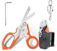 Blyxon Forbici Multifunzione 6-in-1 per Emergenze, Forbici Tattiche Pieghevoli da Trauma, Utensili da Taglio per Salvataggio in Campeggio con Fodero Utilità (arancione)