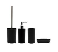 BM 4044 Set di Accessori da Bagno in Plastica, Set Accessori Bagno Completo 4 Pezzi, Dispenser, Portaspazzolino, Portasaponetta, Portascopino Nero