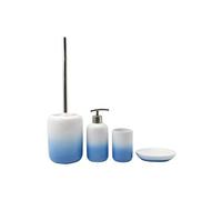 BM 4063 Set di Accessori da Bagno in Ceramica Sfumatura Bianco Blu, Set Accessori Bagno Completo 4 Pezzi, Dispenser, Portaspazzolino, Portasaponetta, Portascopino