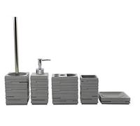 BM 4392 Set Accessori Bagno 4 Pezzi in Resina Grigia, Superficie Strutturata, Completo con Dispenser, Portaspazzolino, Portasaponetta e Portascopino, Stile Moderno Elegante