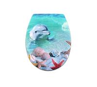 BM 4812 Tavoletta Copriwater Sedile WC Universale Coperchio Toilet Seat Bagno Termoindurente Decorato Motivo Delfino in Mare, Fissaggio dal Basso Cerniere Incluse