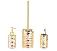 BM 6137 Set di Accessori da Bagno in Ceramica Dorato Gold, Set Accessori Bagno Completo 3 Pezzi, Dispenser, Portaspazzolino, Portascopino