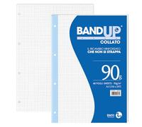 BM BeMore - Blocco Collato Bandup L/L Rinforzato con fori 0106435 - Blocco Collato Formato A4 - Rigatura 4mm, con Quadretti 4mm - 40 Fogli - Confezione da 10 Pezzi
