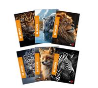 BM BeMore WILD Maxi quaderni a righe in formato A4 senza margini - Set da 10 pezzi con copertine assortite fantasia animali - 72 pagine, carta da 100g, ideali per scuole medie e superiori