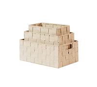 BM Cestino Portaoggetti Bagno Effetto Rattan, Set di 3 Cestini Bagno da Scaffale Intrecciato Rettangolare Organizer Scatole Portaoggetti Adatto a Diversi Usi Organizzazione (Beige)
