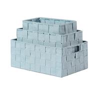 BM Cestino Portaoggetti Bagno Effetto Rattan, Set di 3 Cestini Bagno da Scaffale Intrecciato Rettangolare Organizer Scatole Portaoggetti Adatto a Diversi Usi Organizzazione (Turchese)