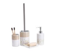BM Set di Accessori da Bagno in Ceramica con Motivo Botanico, Set Accessori Bagno Completo 4 Pezzi, Dispenser, Portaspazzolino, Portasaponetta, Portascopino