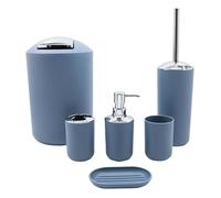 BM Set di Accessori da Bagno in Plastica, Set Accessori Bagno Completo 6 Pezzi, Dispenser, Portaspazzolino, Bicchiere, Portasaponetta, Portascopino, Pattumiera (Blu Avio)