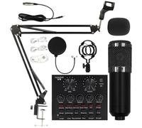 BM800 Microfono a Condensatore - Kit con Asta | Pacchetto per Podcast | Set Attrezzatura da Studio Completo di Scheda Audio V8, Supporto Regolabile, Supporto Antivibrazione & Filtro Antipop per PC
