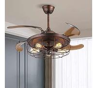 BMAES Ventilatore da soffitto industriale retrò con luce e telecomando ventilatore da soffitto a pale reversibili reversibile Lampadario a ventola in metallo arrugginito(Size:42 Inches)