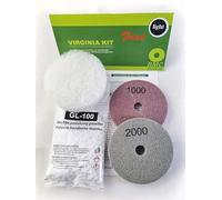 BMC VIRGINIA FAST L kit per il ripristino a mano del marmo lucido con 2 tamponi abrasivi diamantati, grana medio-fine e fine, e 100 gr di polvere lucidante per ripritinare la lucidatura del marmo