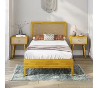 Bme Nipe - Struttura letto deluxe da 35,5 cm, con testiera regolabile, stile rustico e bohémien, in legno di pino, non necessita di molle, 12 robuste doghe in legno, facile da montare, doppia