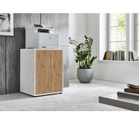 BMG Möbel Armadio per stampante, altezza 74 cm, con 2 ante, 3 ripiani, ideale come estensione per scrivanie a scelta in 18 diverse combinazioni di colori (bianco/rovere artisan)