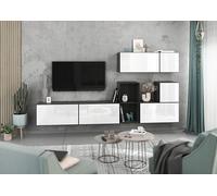 BMG Möbel Moderno set da 7 pezzi da soggiorno a scelta tra 8 combinazioni di colori, pannelli frontali in MDF con chiusura morbida, armadi con funzione di ribalta, scaffale aperto (antracite - bianco