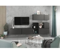 BMG Möbel Moderno set da 7 pezzi da soggiorno a scelta tra 8 combinazioni di colori, pannelli frontali in MDF con chiusura morbida, armadi con funzione di ribalta, scaffale aperto (antracite