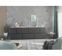 BMG Möbel Modul+ Soggiorno Credenza/Lowboard Set 7 pezzi, disponibile in 8 combinazioni di colori moderni, frontali in MDF con chiusura morbida, 228 cm (bianco - antracite opaco)