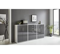 BMG Möbel Office Edition Set 15, armadietto da ufficio con serratura con manici in metallo, prodotto in Germania (bianco/antracite lucido)