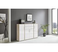 BMG Möbel Office Edition Set 16, armadietto da ufficio con manici in metallo, made in Germany (rovere Sonoma/bianco lucido)