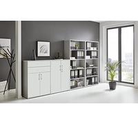 BMG Möbel Office Edition Set 21, armadietto da ufficio con serratura con manici in metallo, Made in Germany (grigio chiaro/bianco opaco)
