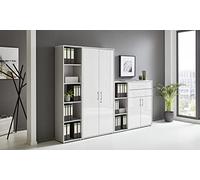 BMG Möbel Office Edition Set 22, armadietto da ufficio con serratura con manici in metallo, Made in Germany (grigio chiaro/bianco lucido)