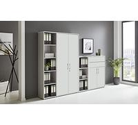 BMG Möbel Office Edition Set 22, armadietto da ufficio con serratura con manici in metallo, Made in Germany (grigio chiaro/bianco opaco)