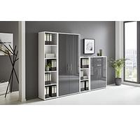 BMG Möbel Office Edition Set 22, armadietto da ufficio con serratura con manici in metallo, prodotto in Germania (bianco/antracite lucido)