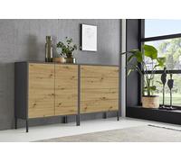 BMG Möbel Set 3 credenza Milano senza maniglie, piedini in metallo, color antracite/rovere artisano