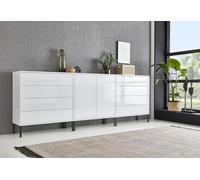 BMG Möbel Set 4 credenza Milano senza maniglie, piedini in metallo, bianco lucido