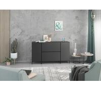 BMG Möbel Set credenza modulare + 4 pezzi in antracite o bianco frontali selezionabili in 4 colori moderni, con o senza poggiapiedi, montaggio individuale (antracite - antracite opaco, con piedi)