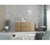 BMG Möbel Set credenza modulare + 4 pezzi in antracite o bianco frontali selezionabili in 4 colori moderni, con o senza poggiapiedi, montaggio individuale (bianco - rovere Evoke, senza piedi)