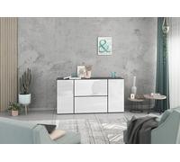 BMG Möbel Set credenza modulare + 4 pezzi in antracite o bianco frontali selezionabili in 4 colori moderni, con o senza poggiapiedi, montaggio individuale (antracite - bianco lucido, senza piedi)