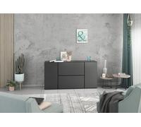 BMG Möbel Set credenza modulare + 4 pezzi in antracite o bianco frontali selezionabili in 4 colori moderni, con o senza poggiapiedi, montaggio individuale (antracite - antracite opaco, senza piedi)
