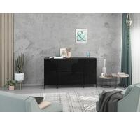 BMG Möbel Set credenza modulare + 4 pezzi in antracite o bianco frontali selezionabili in 4 colori moderni, con o senza poggiapiedi, montaggio individuale (antracite - nero lucido, con piedi)