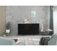 BMG Möbel Set credenza modulare + 4 pezzi in antracite o bianco frontali selezionabili in 4 colori moderni, con o senza poggiapiedi, montaggio individuale (bianco - nero lucido, con piedi)