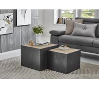 BMG Möbel Set di 2 tavolini da salotto a forma di cubo, impilabili, 50 x 50 cm e 43 x 43 cm, decorazione ardesia, deposito in rovere artisano o bianco (ardesia/artisan)