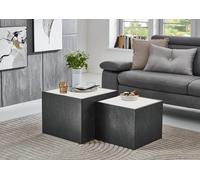 BMG Möbel Set di 2 tavolini da salotto a forma di cubo, impilabili, 50 x 50 cm e 43 x 43 cm, decorazione ardesia, deposito in rovere Artisan o bianco (ardesia/bianco)