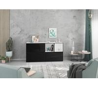 BMG Möbel Set di 5 credenze con scaffali aperti, montabili individualmente con fronti in MDF Softclose, ideale come comò per camera da letto (bianco - nero lucido)