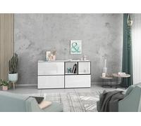 BMG Möbel Set di 5 credenze con scaffali aperti, montabili individualmente con fronti in MDF Softclose, ideale come comò per camera da letto (bianco - bianco lucido)