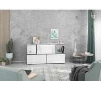 BMG Möbel Set di 5 credenze personalizzabili con fronti in MDF Softclose, ideale come comò per camera da letto (bianco - bianco lucido)