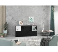 BMG Möbel Set di 5 credenze personalizzabili con fronti in MDF Softclose, ideale come comò per camera da letto (bianco - nero lucido)