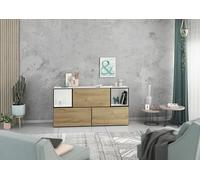 BMG Möbel Set di 5 credenze personalizzabili con fronti in MDF Softclose, ideale come comò per camera da letto (bianco - rovere Evoke)