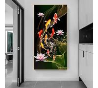 BMGKYAGL Bellissimo dipinto su tela cinese carpa koi rossa, perfetto complemento d'arredo, porta fortuna e prosperità, stampe, poster, decorazioni per la casa, 70x140 cm, senza cornice