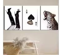 BMGKYAGL Decorazione murale in stile moderno, dipinto su tessuto, stampa leopardata, palla da otto, picche, ghepardo, ragazza fortunata, decorazione per la famiglia (50x70cmx3/senza cornice)