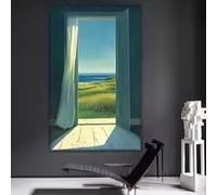 BMGKYAGL Estetica decorativa tranquilla e calda, arte murale con paesaggio marino, dipinto di erba verde, murale di cottage sul mare, arredamento naturale (80x150 cm/cornice interna)