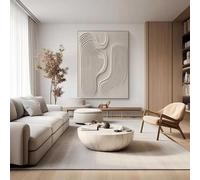 BMGKYAGL Grande dipinto con texture 3D beige, dipinto astratto in gesso beige su tela, decorazione da parete Wabi Sabi, cornice 70x100 cm