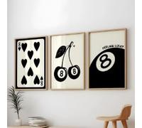 BMGKYAGL Poster artistico su tela con stampa a parete, motivo: 8 Ball Lucky Vintage, stile retrò, con 8 palline da biliardo e ciliegie, per l'arredamento della stanza (80x120cmx3/cornice interna)