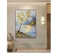 BMGKYAGL Poster con dipinti su tela di fiori bianchi e dorati, arte murale astratta piatta 2D, arte moderna con alberi, natura, paesaggio, pittura 60x80 cm senza cornice