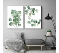 BMGKYAGL Poster con foglie di eucalipto ad acquerello, stile verde, dipinto su tela, piante minimaliste, stampa artistica, quadro da parete, arredamento per la casa, 50x70cmx2 senza cornice